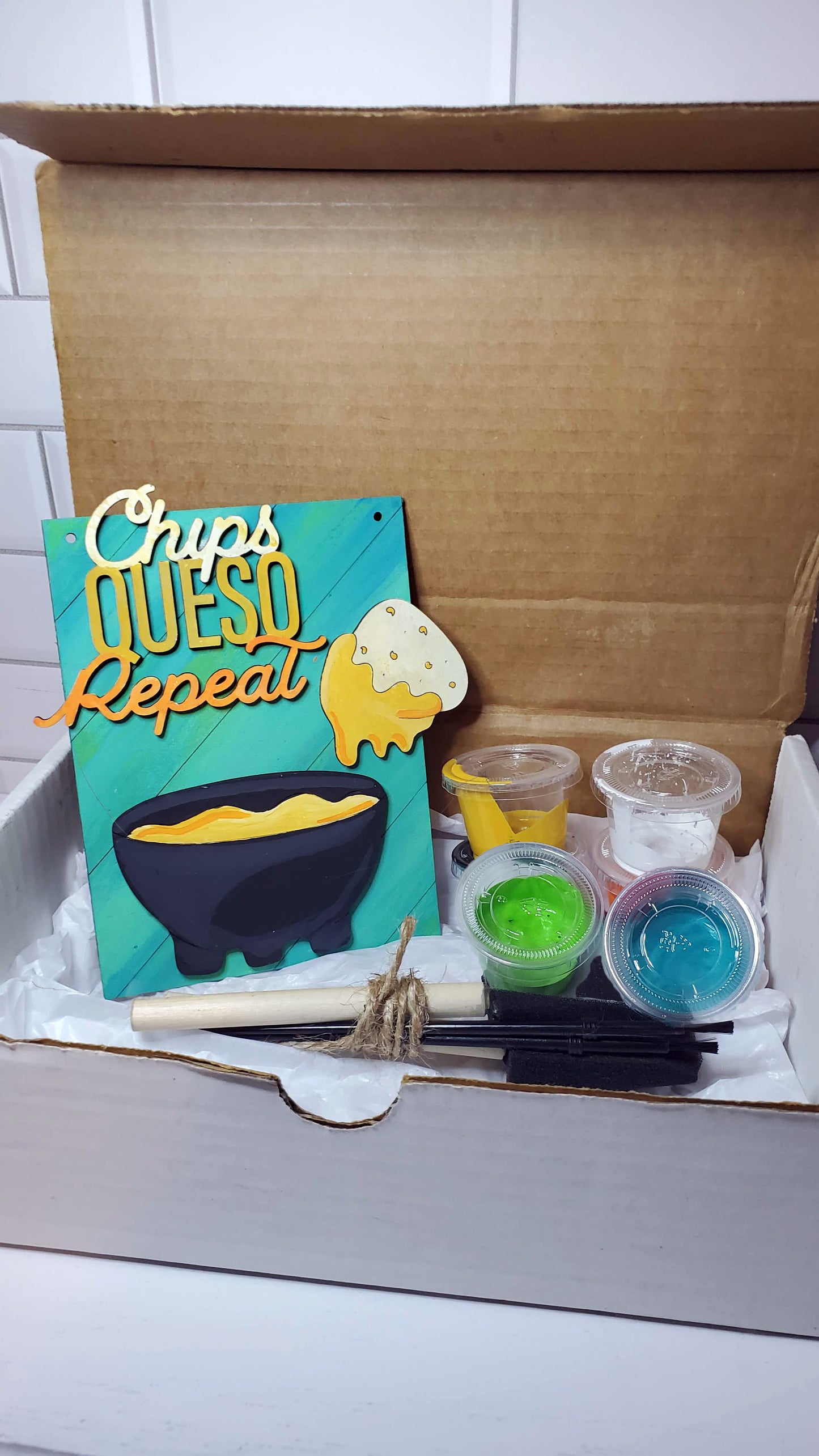 Chips Queso Repeat Small DIY Paint Kit - Party in a box!