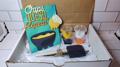 Chips Queso Repeat Small DIY Paint Kit - Party in a box!