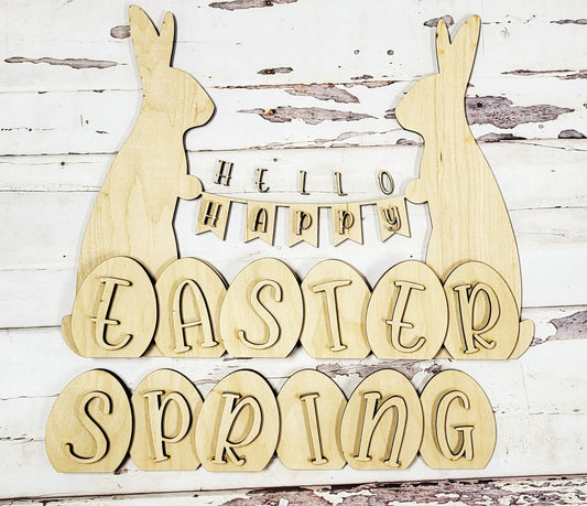 Kit de letrero reversible de mesa "Feliz Pascua, Hola Primavera" - Listo para pintar