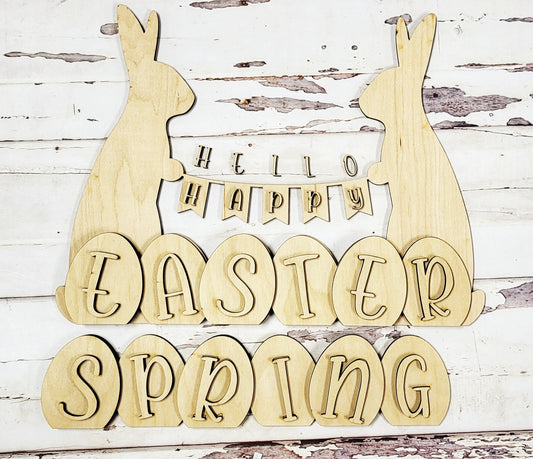 Happy Easter Hello Spring Reversible Tabletop Sign Kit - Ready to Paint