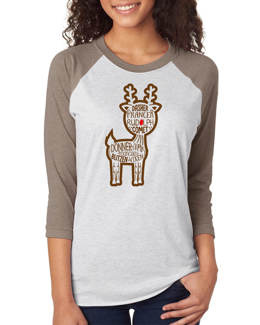 Reindeer Names Unisex Baseball/Raglan T-Shirt