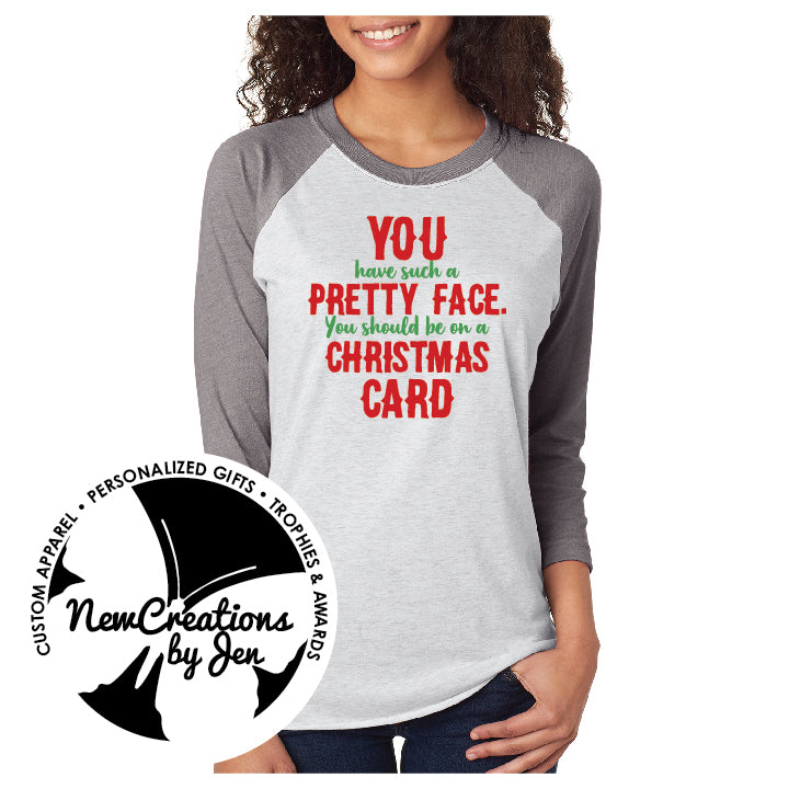 Pretty Face Christmas Card Unisex Baseball/Raglan T-Shirt