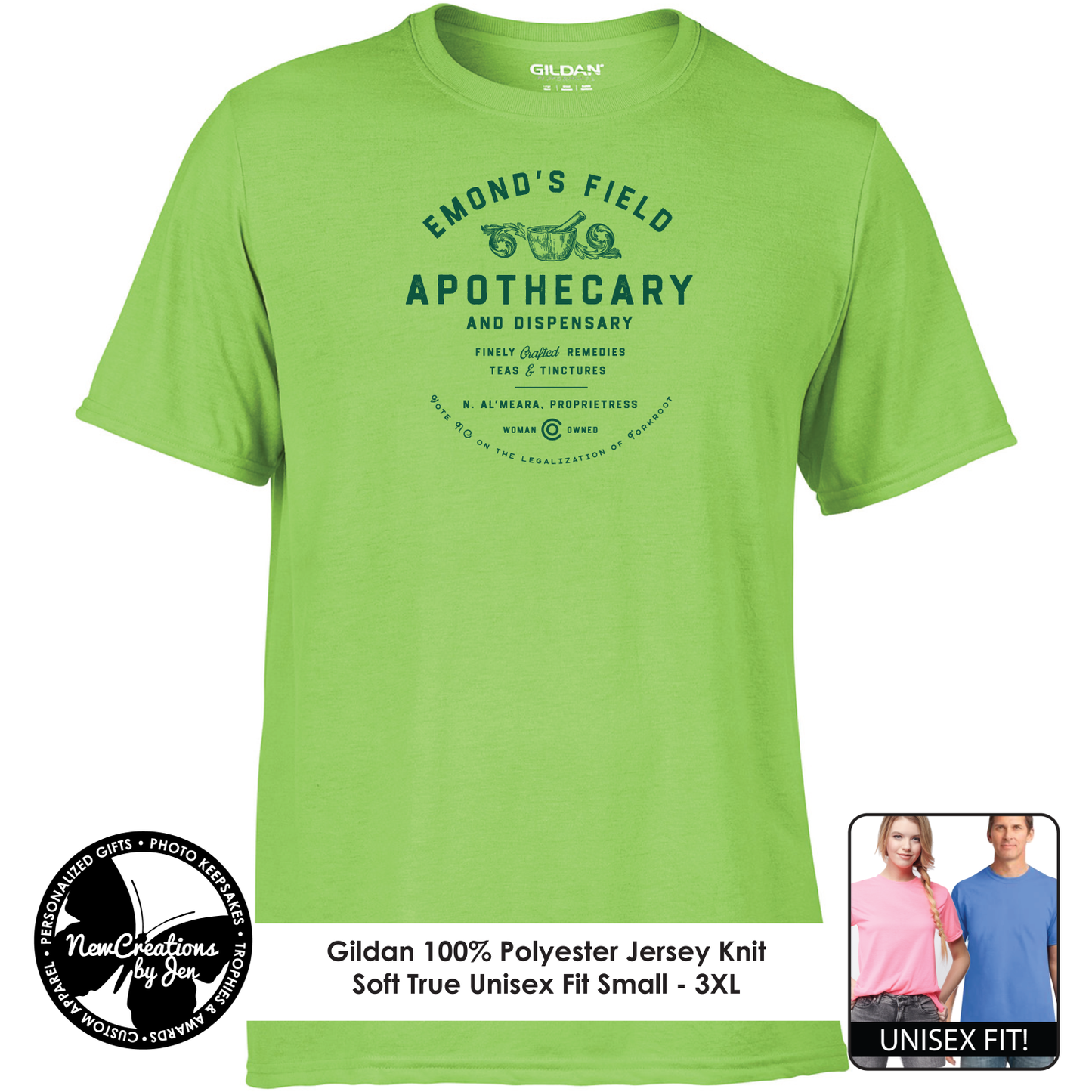 Camisetas ligeras de recuerdo inspiradas en La Rueda del Tiempo de Emond's Field Apothecary