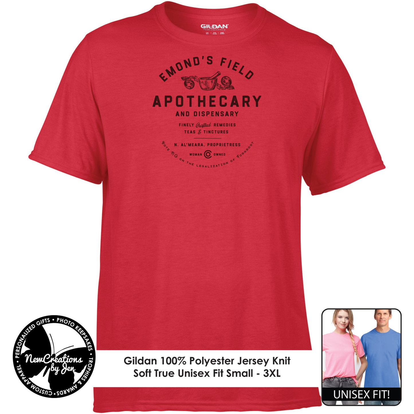 Camisetas ligeras de recuerdo inspiradas en La Rueda del Tiempo de Emond's Field Apothecary