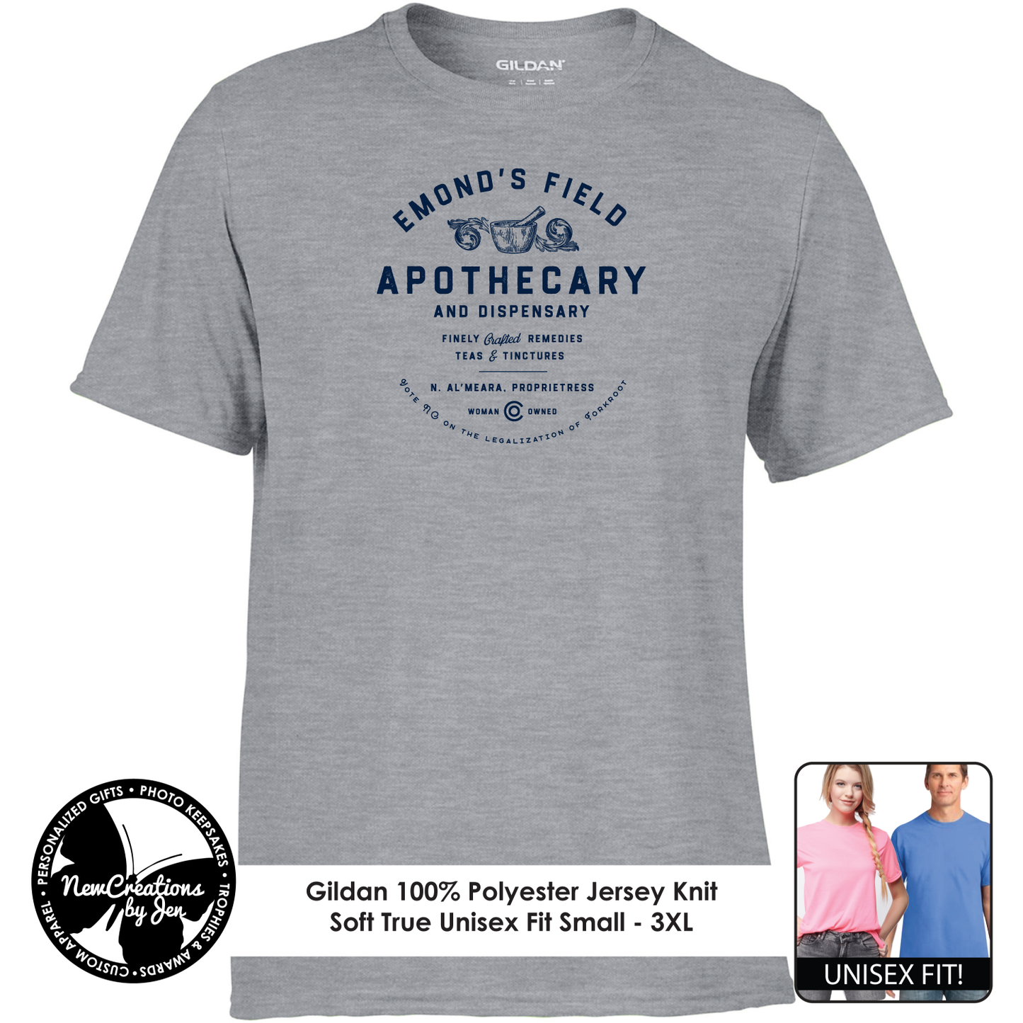 Camisetas ligeras de recuerdo inspiradas en La Rueda del Tiempo de Emond's Field Apothecary