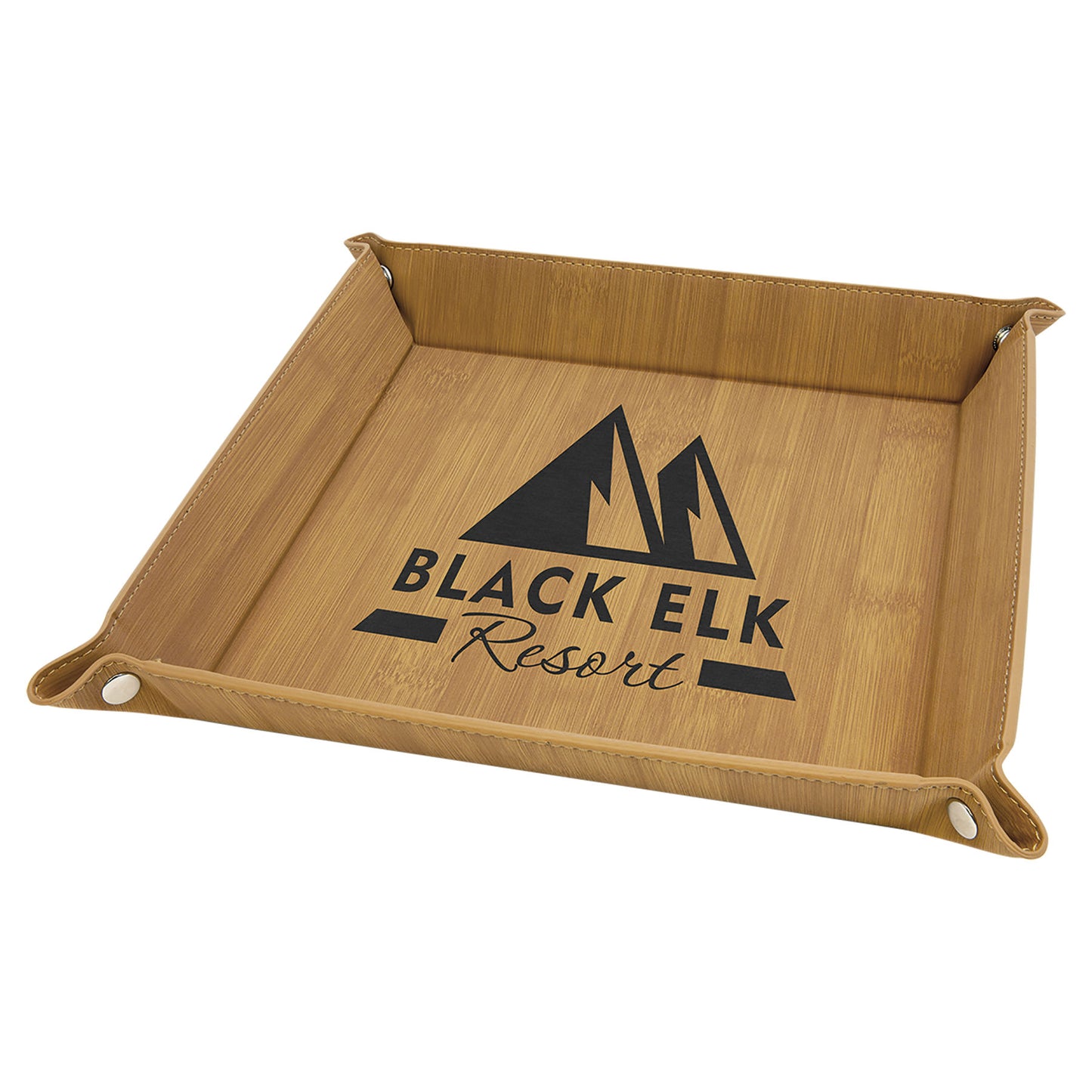 Bandeja de cuero sintético grabable a presión de 9" x 9"