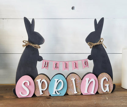 Happy Easter Hello Spring Reversible Tabletop Sign Kit - Ready to Paint