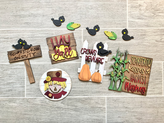Bandeja escalonada de otoño de espantapájaros - Kit listo para pintar