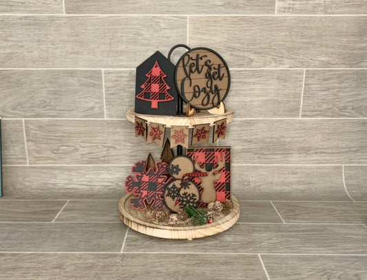 Kit de pintura navideña con cuadros acogedores: ideal para bandejas escalonadas. Listo para pintar.
