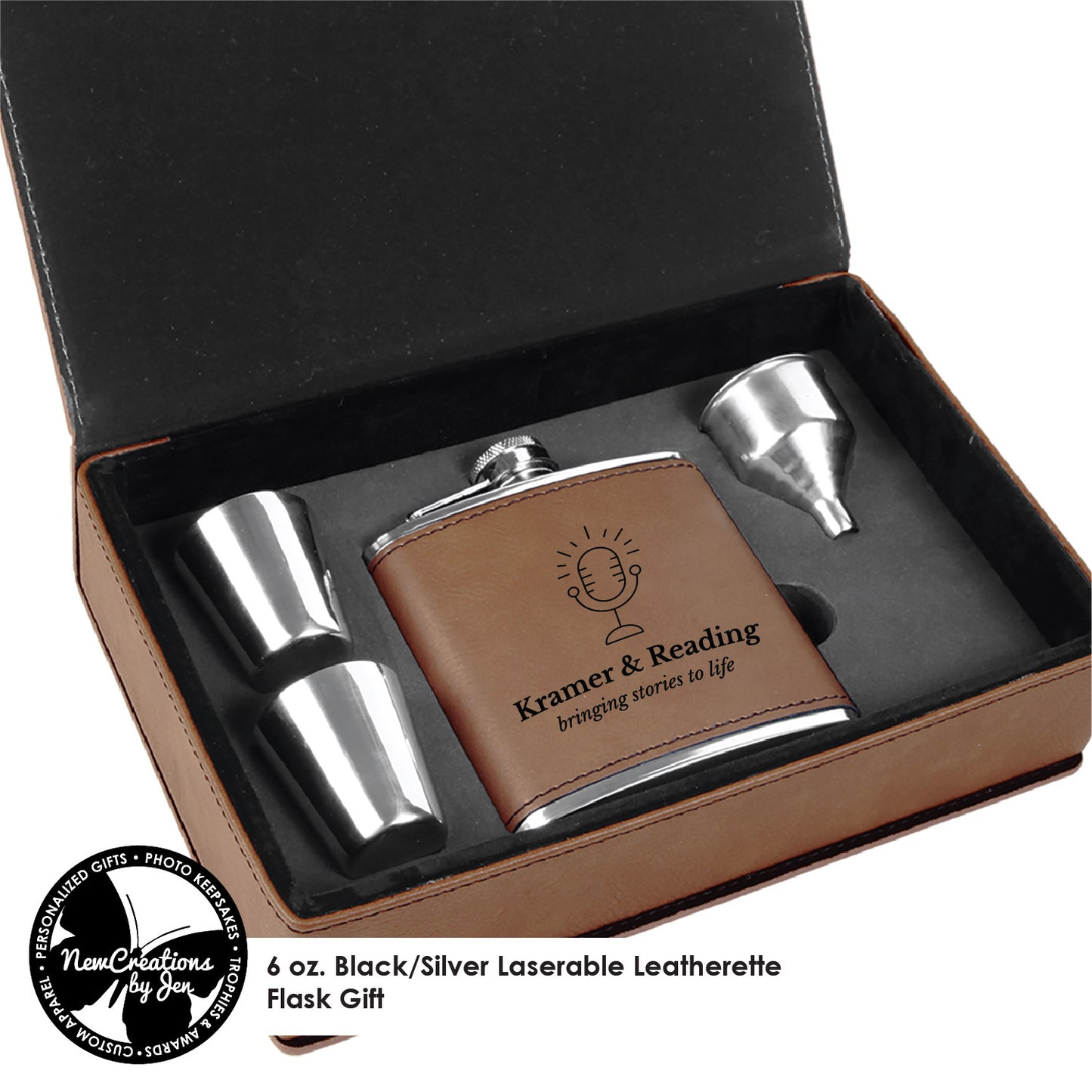K&R Laserable Leatherette Flask Gift Set