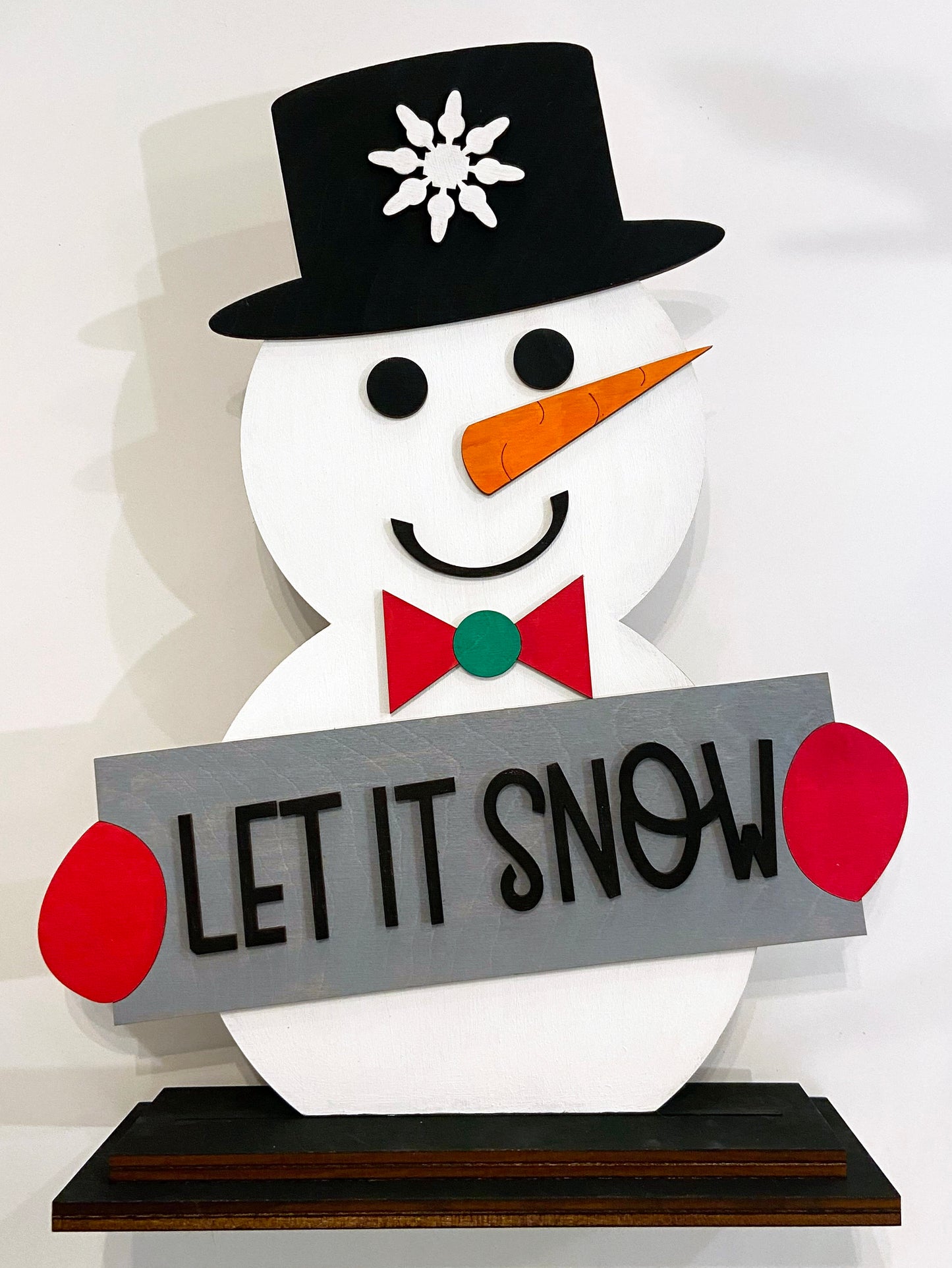 Decoración de estante con muñeco de nieve "Let it Snow" - Kit de madera listo para pintar