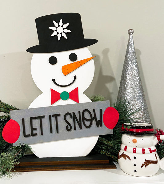 Decoración de estante con muñeco de nieve "Let it Snow" - Kit de madera listo para pintar