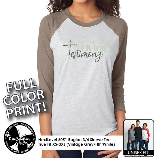 Living Testimony - Full Color Unisex Baseball Raglan T-Shirt Next Level 6051
