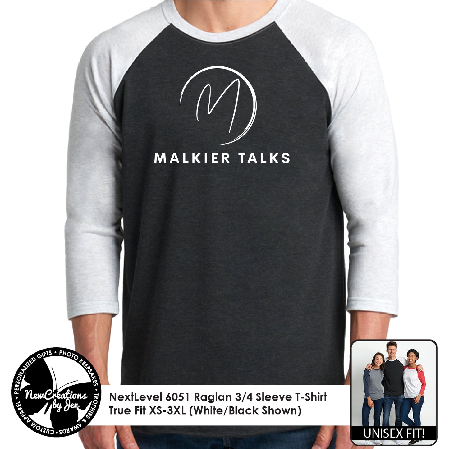 Malkier NextLevel Raglan 3/4 Sleeve T-Shirt