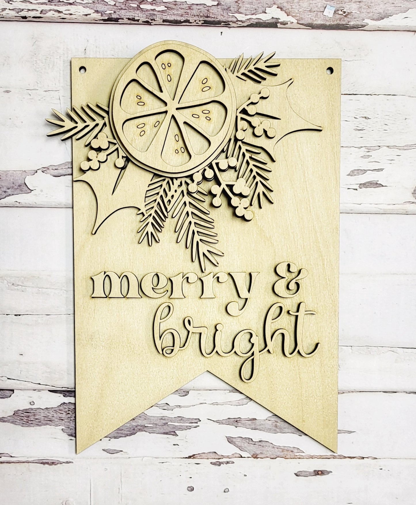 Letrero "Merry &amp; Bright - Listo para pintar" de 10,75 x 7,25 pulgadas para colgar en la puerta