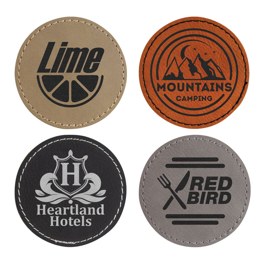 Round Leatherette Patches Adhesive with Stitching 3 1/2 X 2