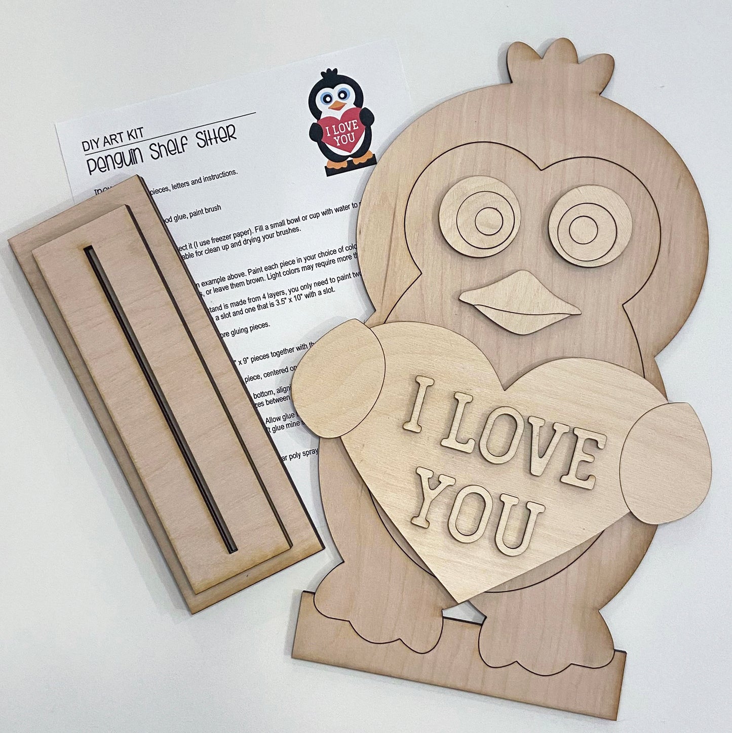 Pingüino TE AMO - Estantería lista para pintar