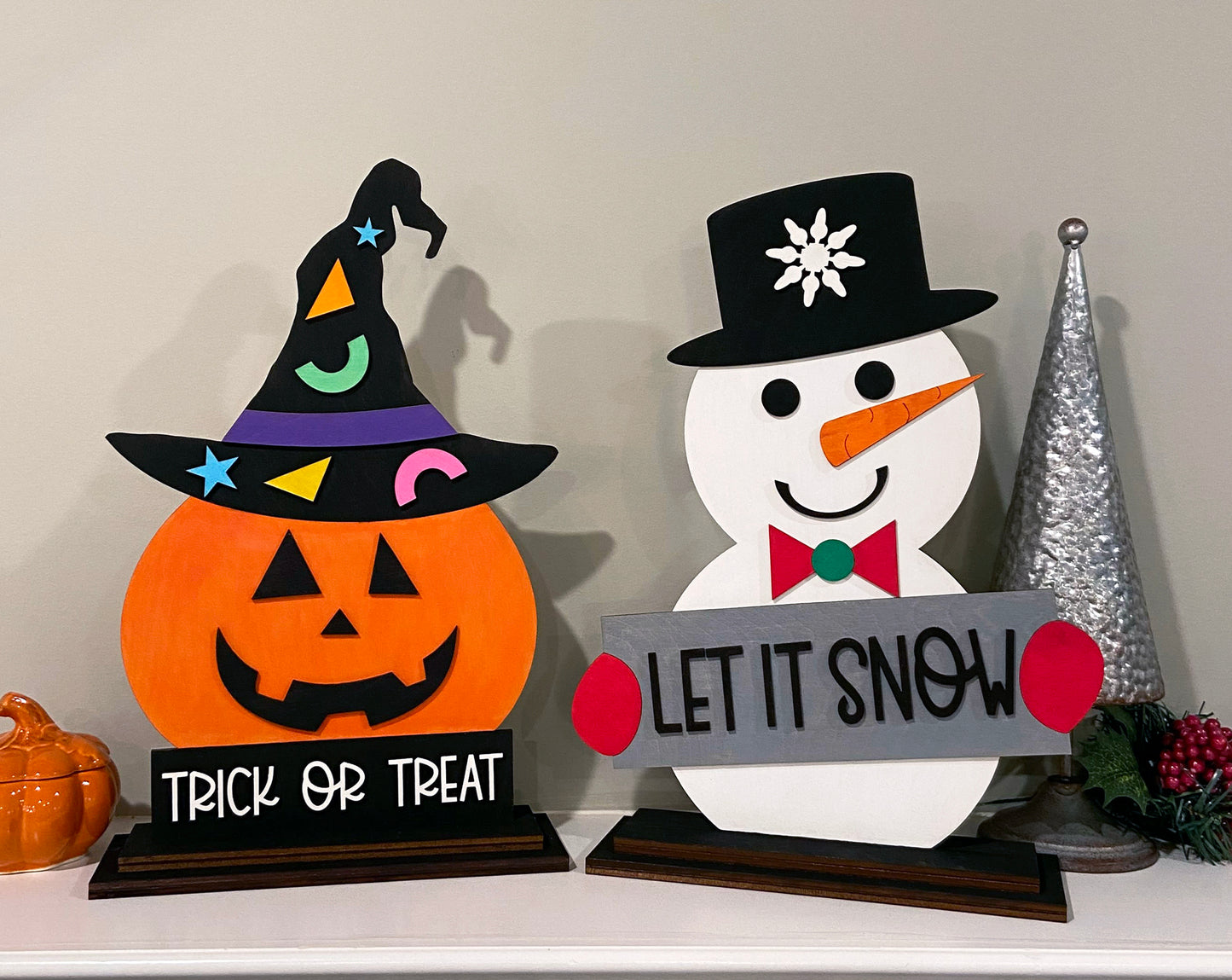 Decoración de estante con muñeco de nieve "Let it Snow" - Kit de madera listo para pintar