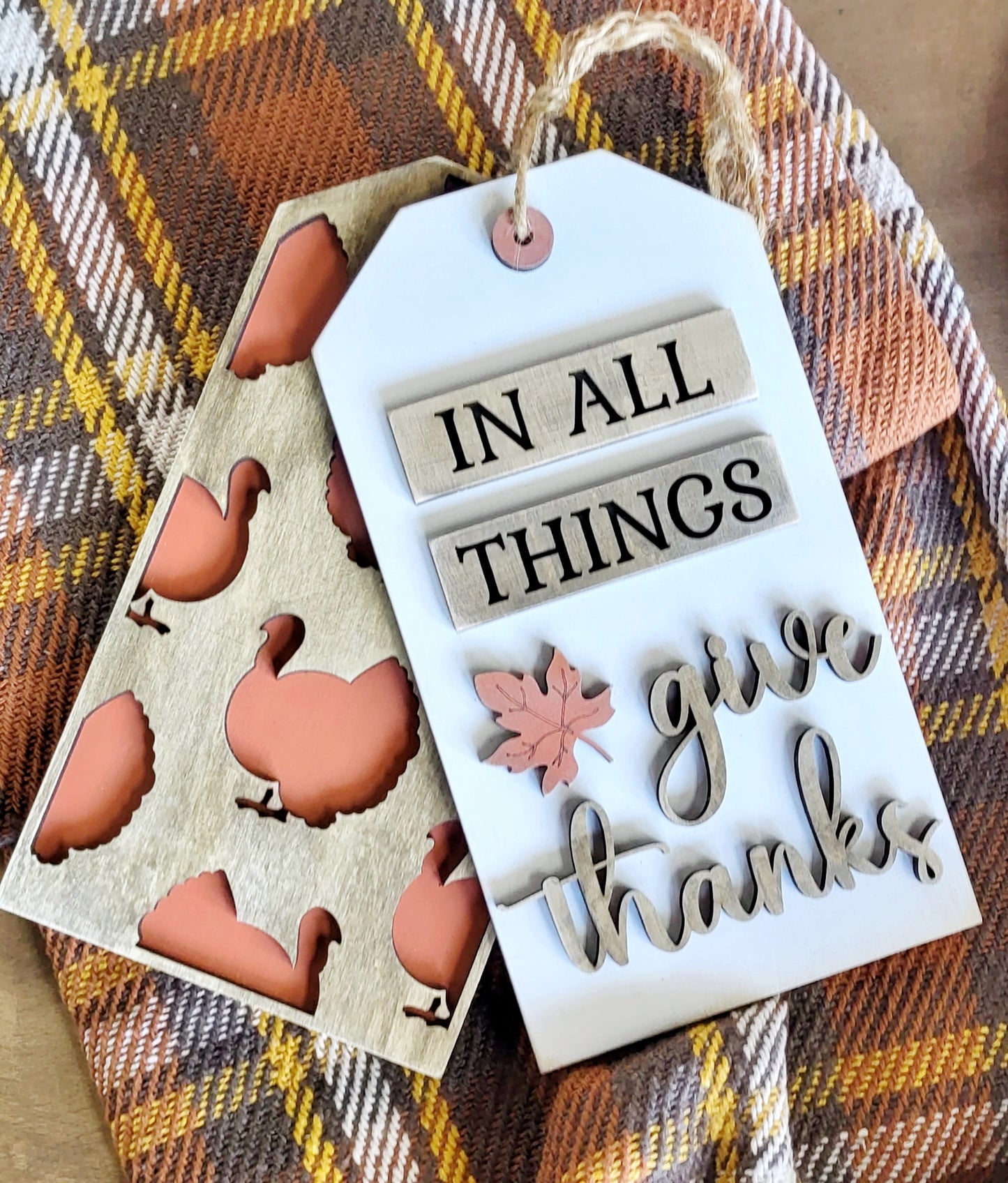 In All Things Give Thanks Turkey Tags - Ready to Paint Large Tags 5" x 9"
