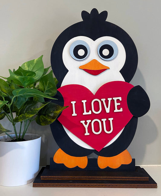 Pingüino TE AMO - Estantería lista para pintar