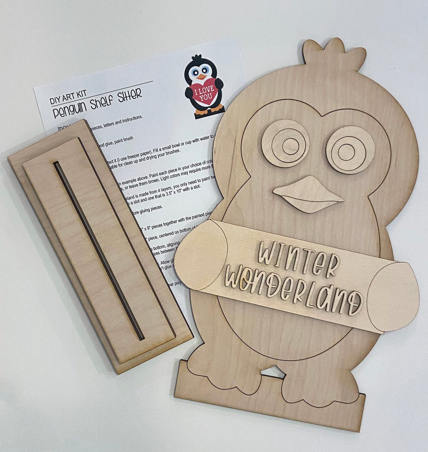 Penguin Winter Wonderland - Estantería lista para pintar