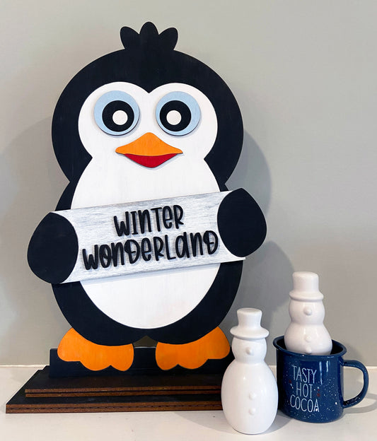 Penguin Winter Wonderland - Estantería lista para pintar