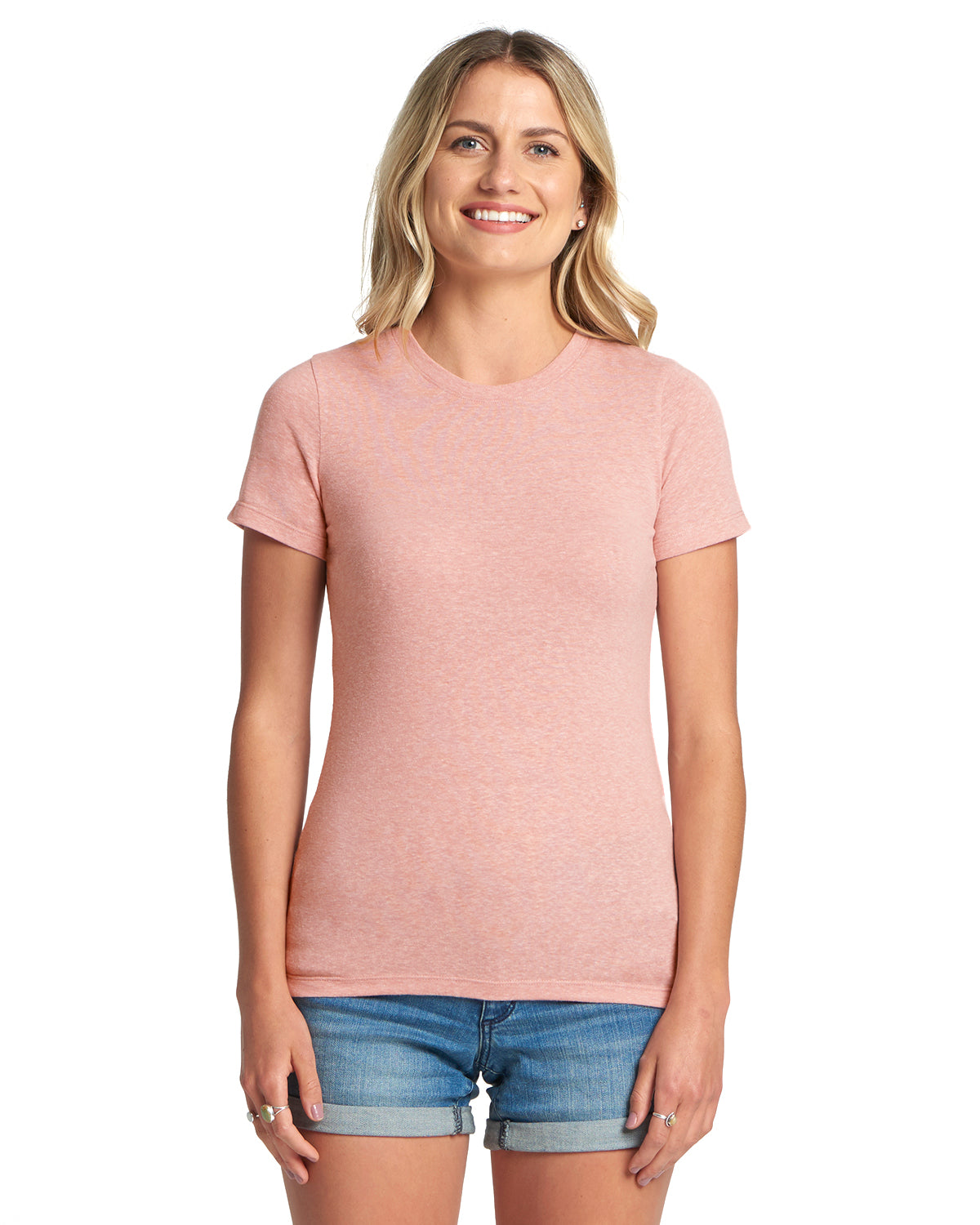 Camiseta de cuello redondo de mezcla triple para mujer