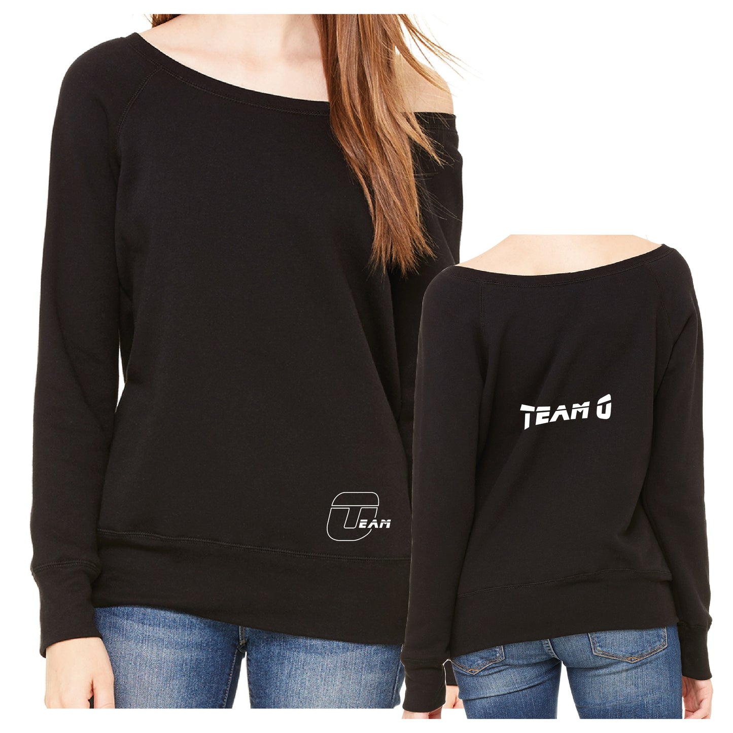 Sudadera de cuello ancho de polar esponja para mujer del equipo O
