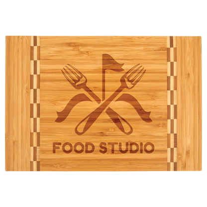 Natural Bamboo Cutting Board with Butcher Block Inlay or Ends