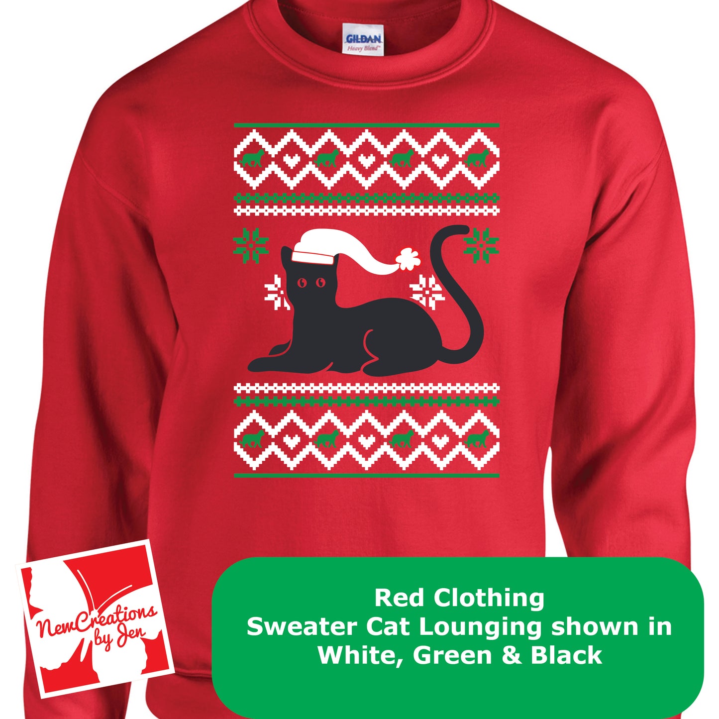 Sudadera básica de cuello redondo con diseño de gato navideño G180