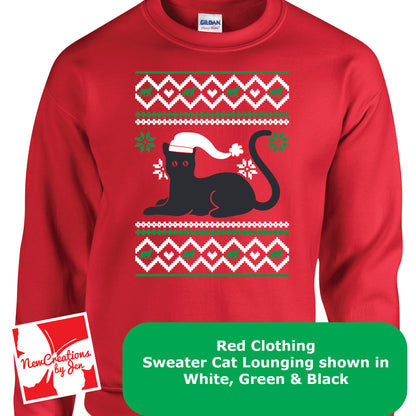 Sudadera básica de cuello redondo con diseño de gato navideño G180