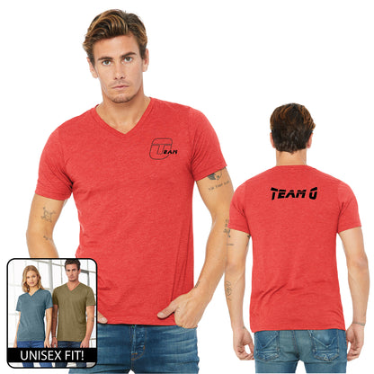 Camiseta unisex de manga corta y cuello en V de triblend del equipo O