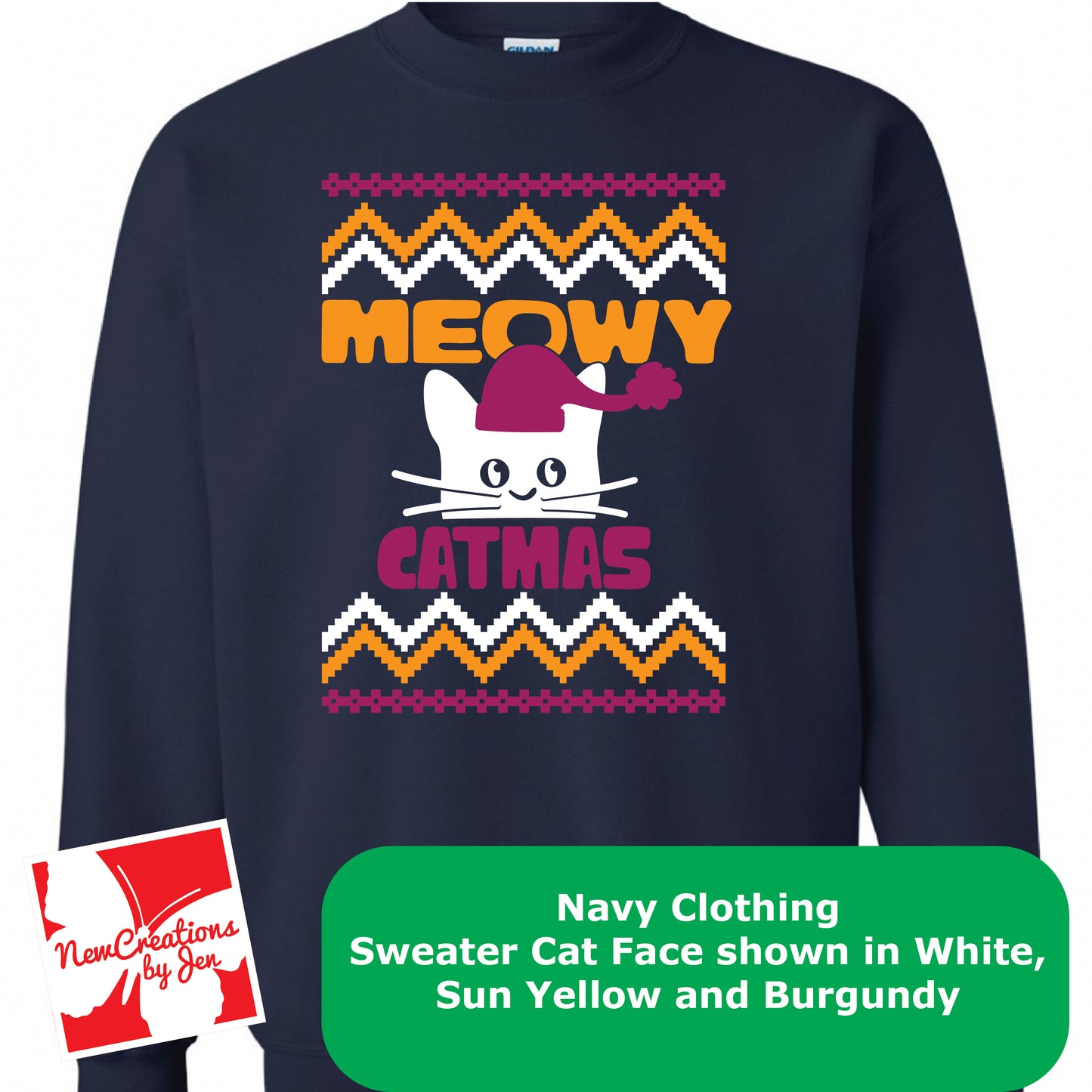 Sudadera básica de cuello redondo con diseño de gato navideño G180