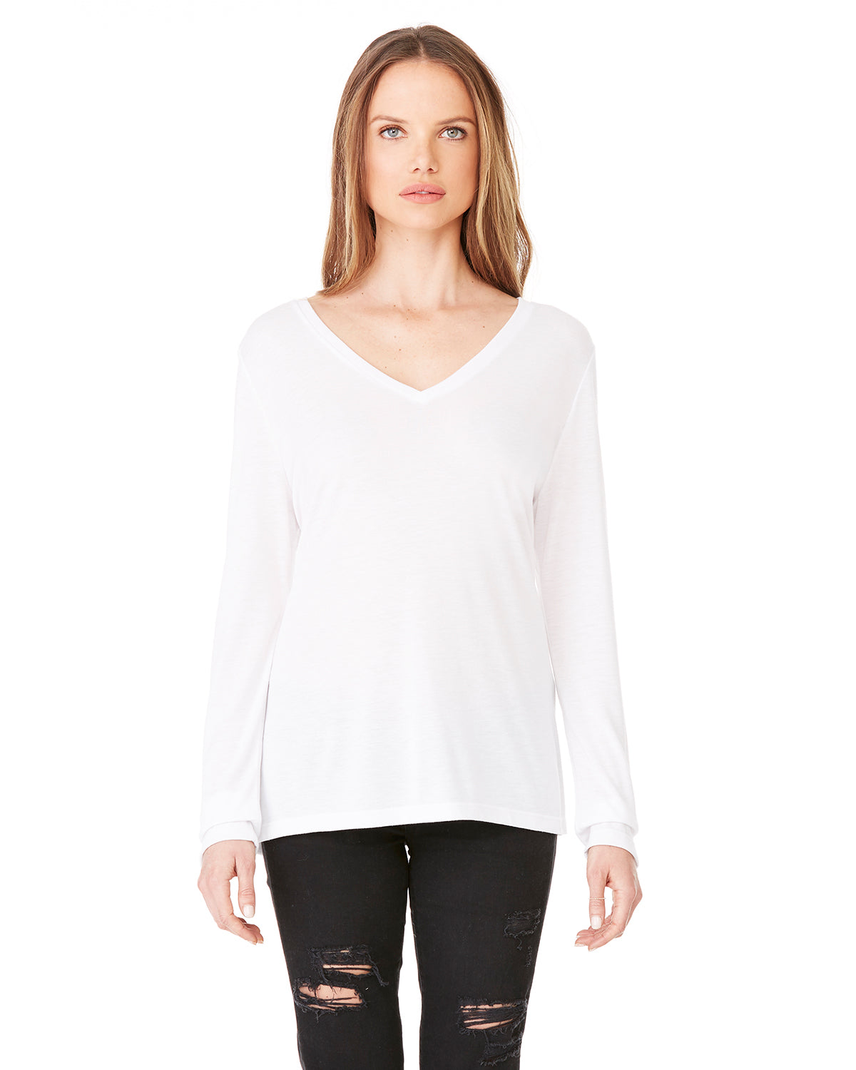 Ladies' Flowy Long-Sleeve V-Neck