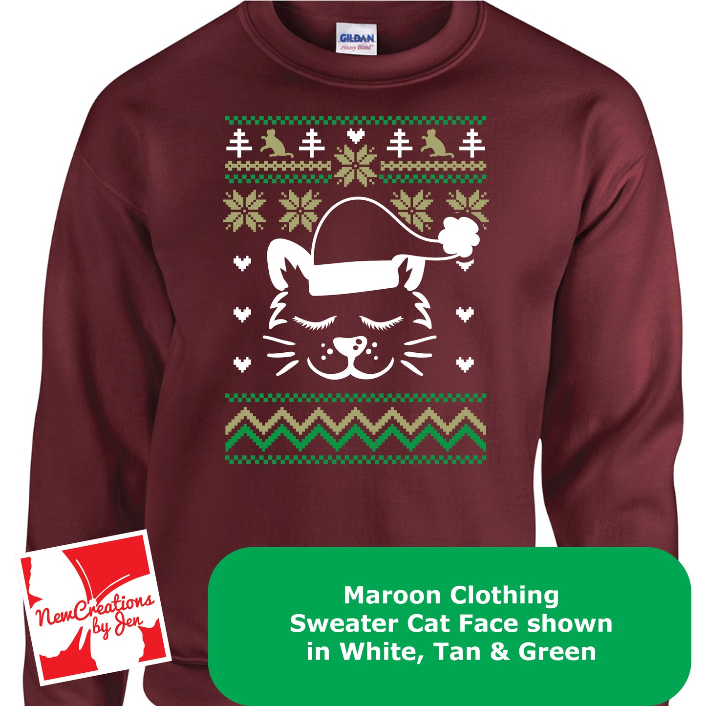 Sudadera básica de cuello redondo con diseño de gato navideño G180
