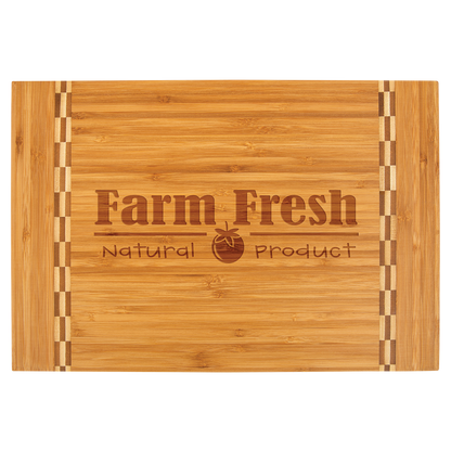 Natural Bamboo Cutting Board with Butcher Block Inlay or Ends