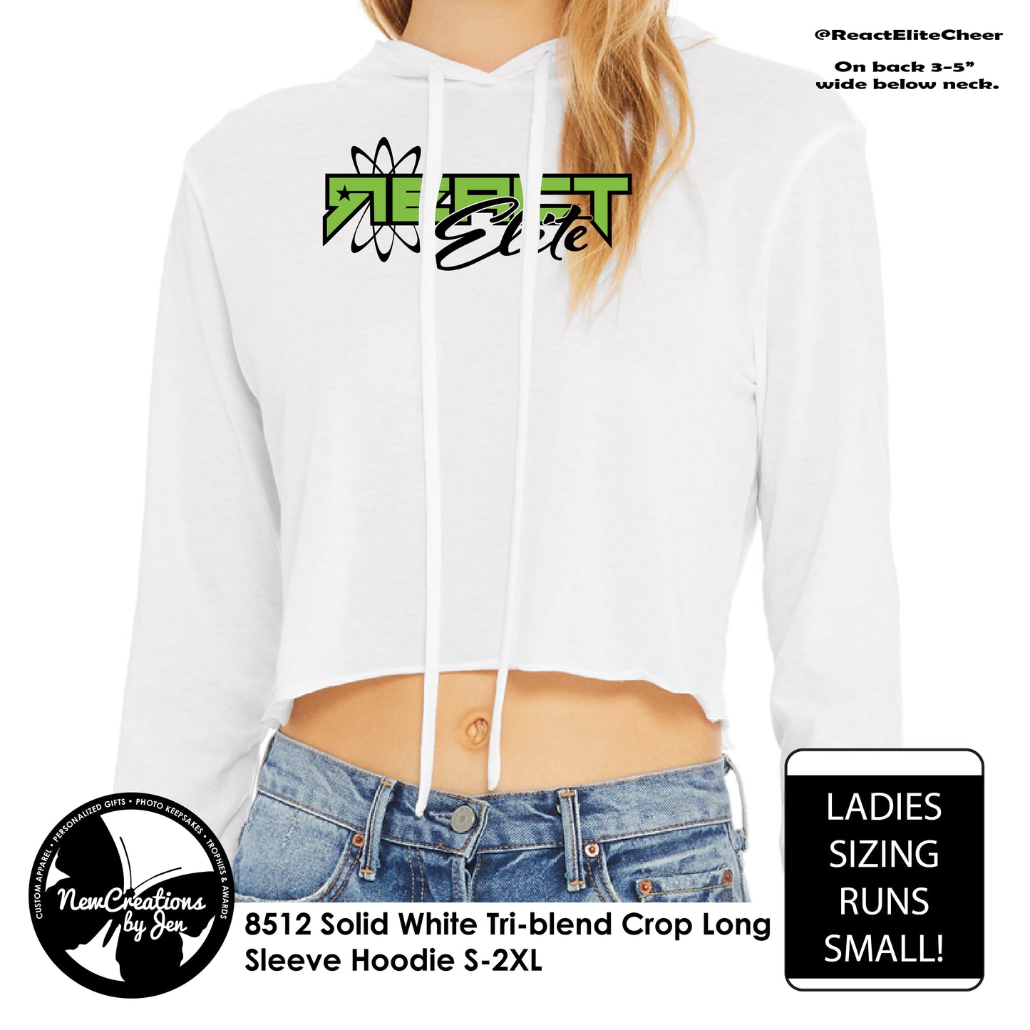 REACT BC Crop Hoodie T-Shirt WHITE