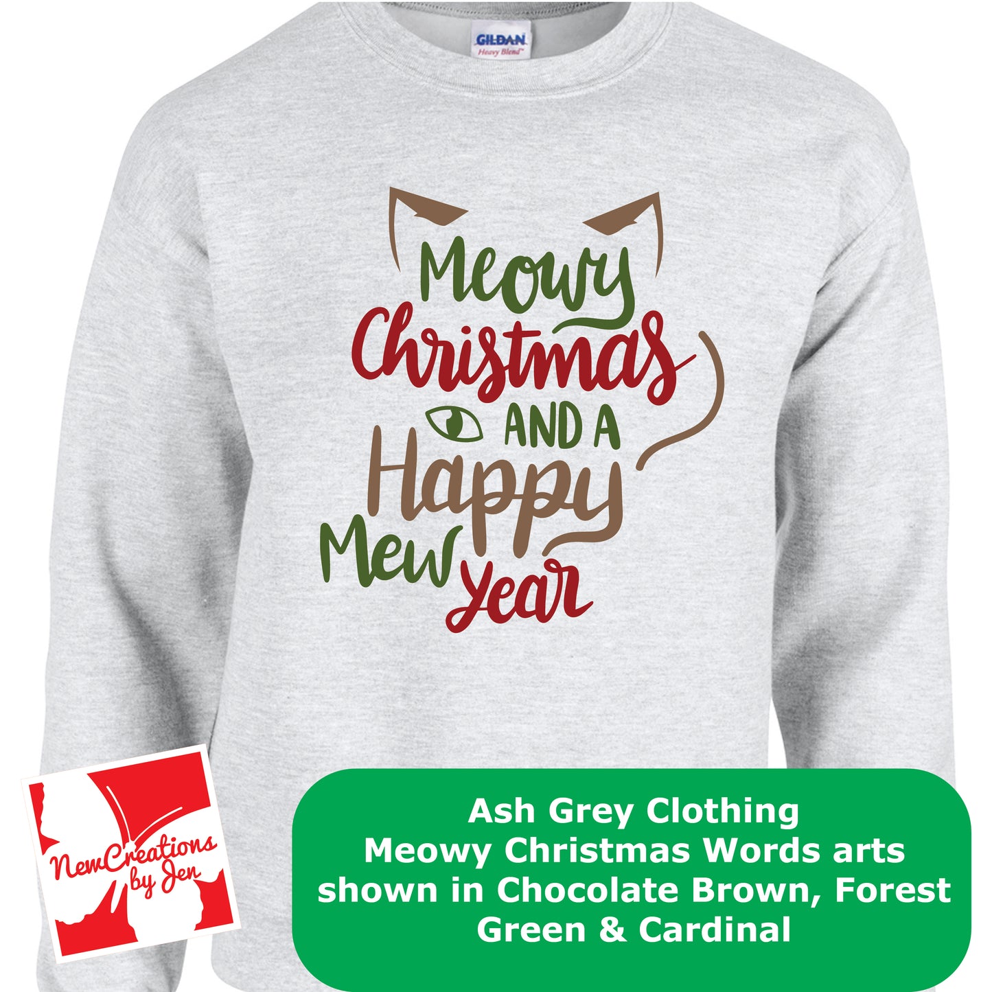 Sudadera básica de cuello redondo con diseño de gato navideño G180