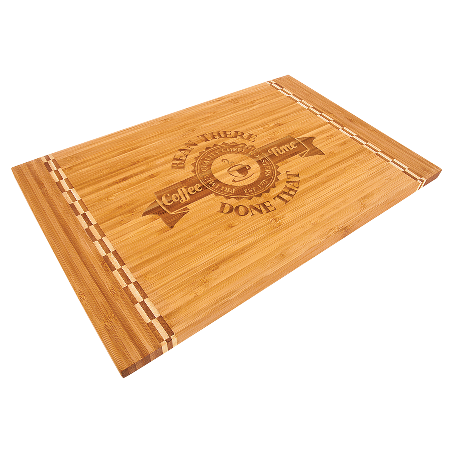 Natural Bamboo Cutting Board with Butcher Block Inlay or Ends