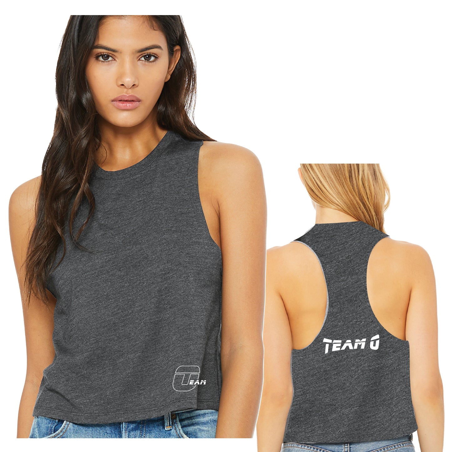 Team O Ladies' Racerback Cropped Tank - Dark Grey Heather