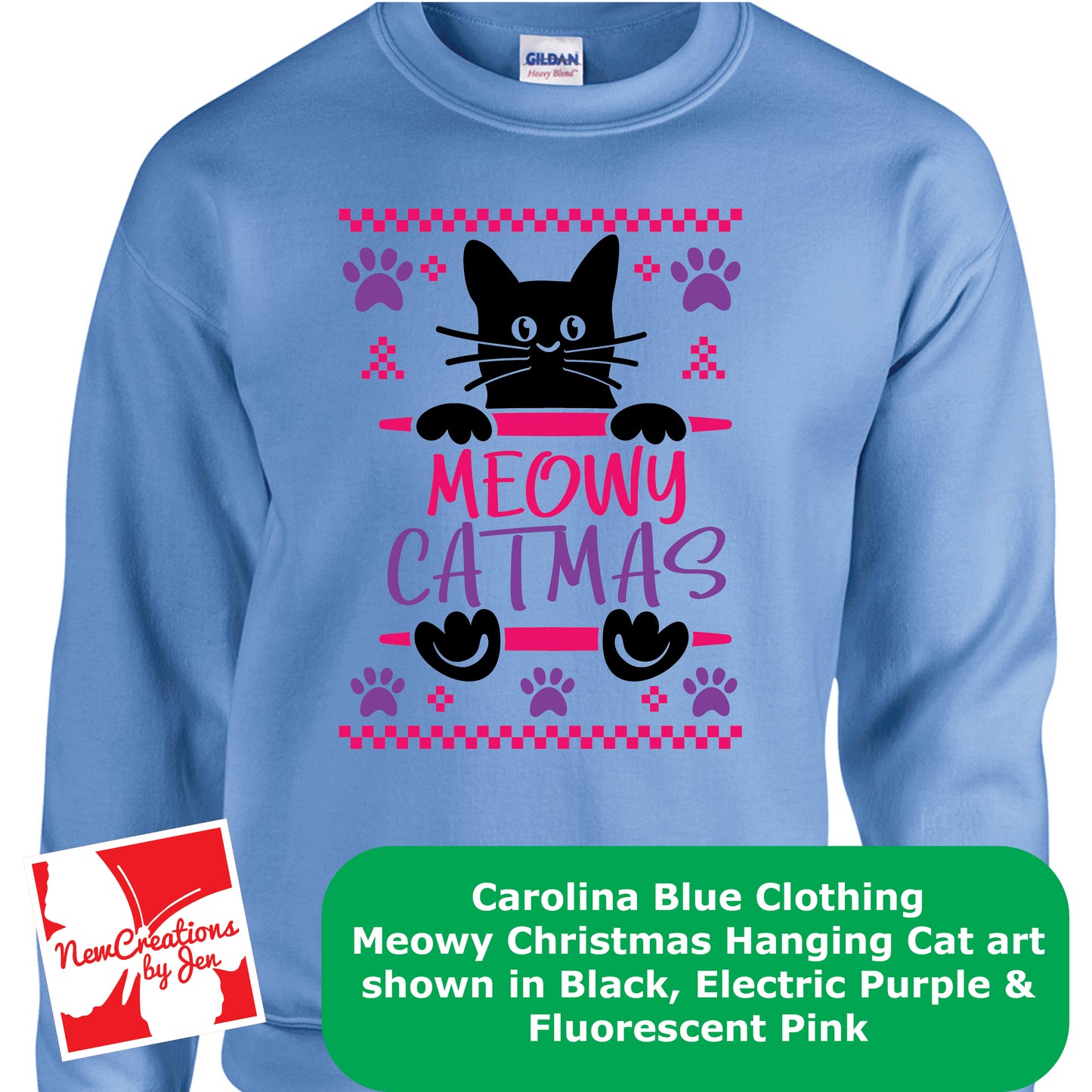 Sudadera básica de cuello redondo con diseño de gato navideño G180