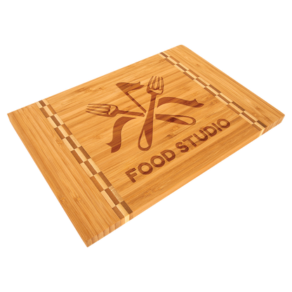 Natural Bamboo Cutting Board with Butcher Block Inlay or Ends