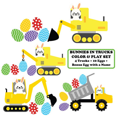 Bunnies in Trucks Coloring & Play set