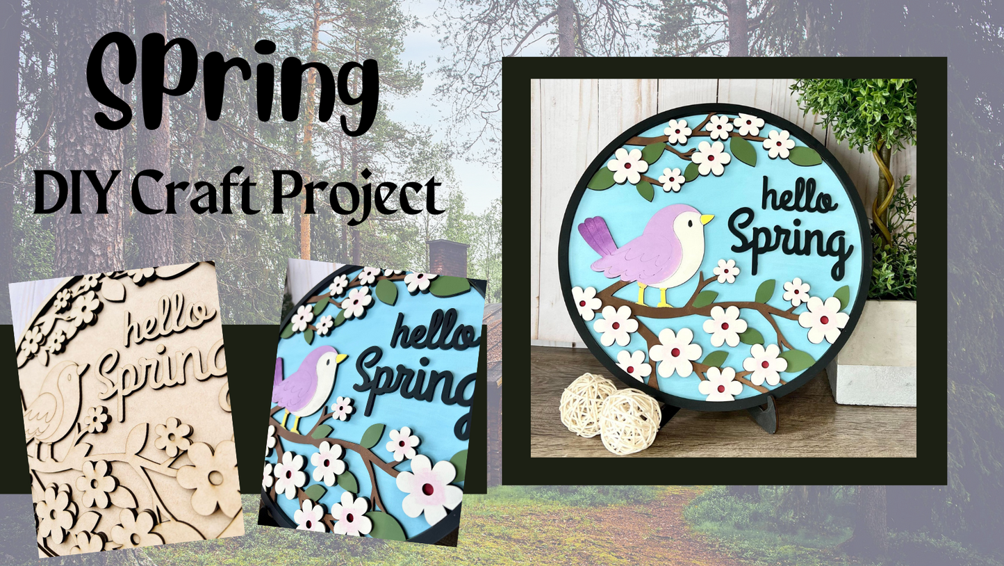 Birdie Hello Spring Round Layers Sign