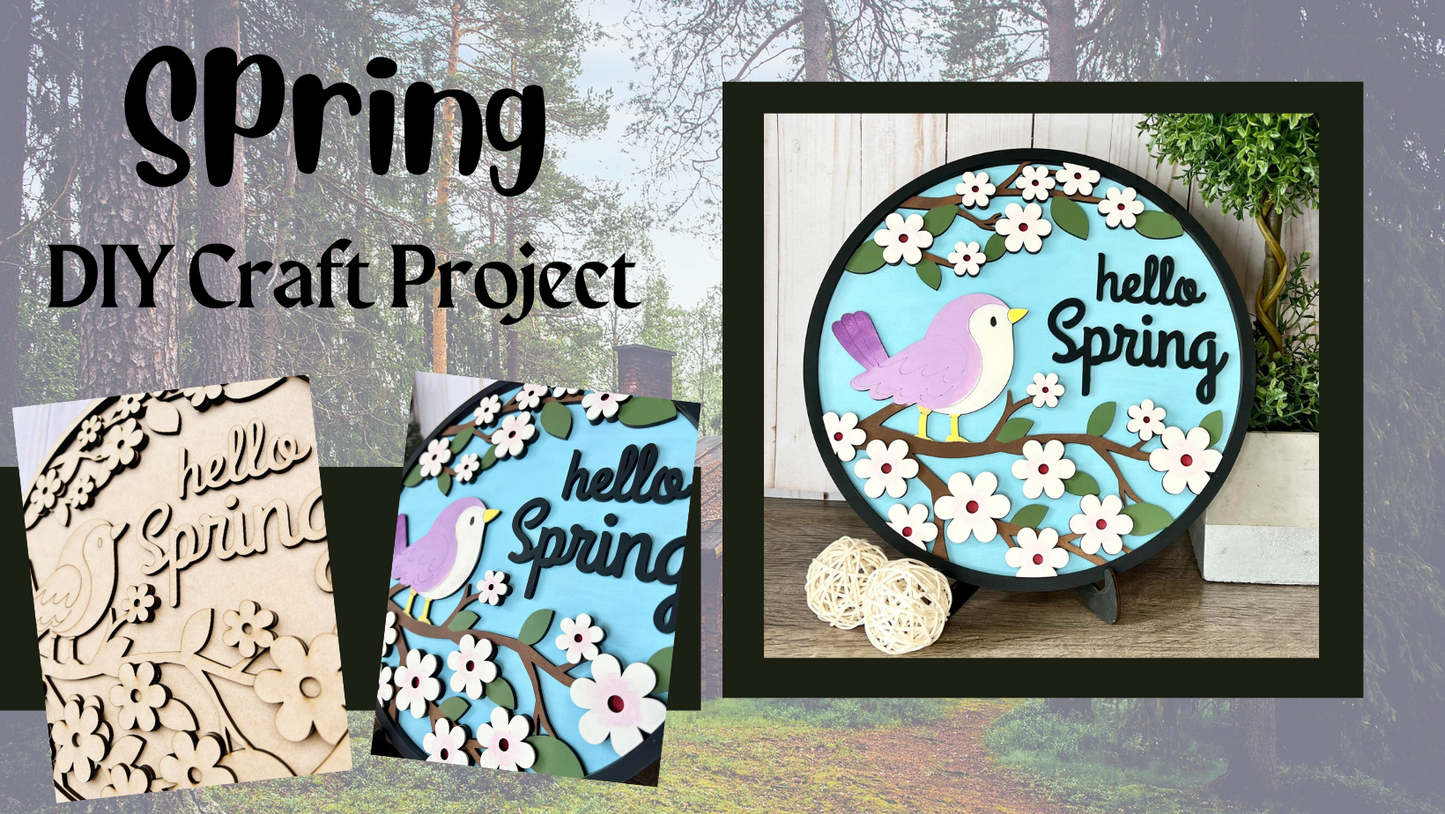 Birdie Hello Spring Round Layers Sign Kit - Ready to Paint