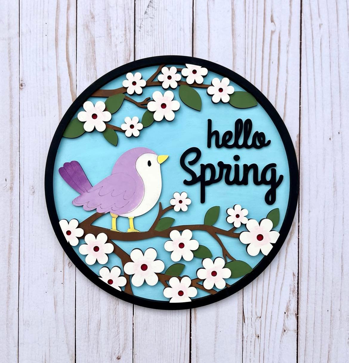 Birdie Hello Spring Round Layers Sign