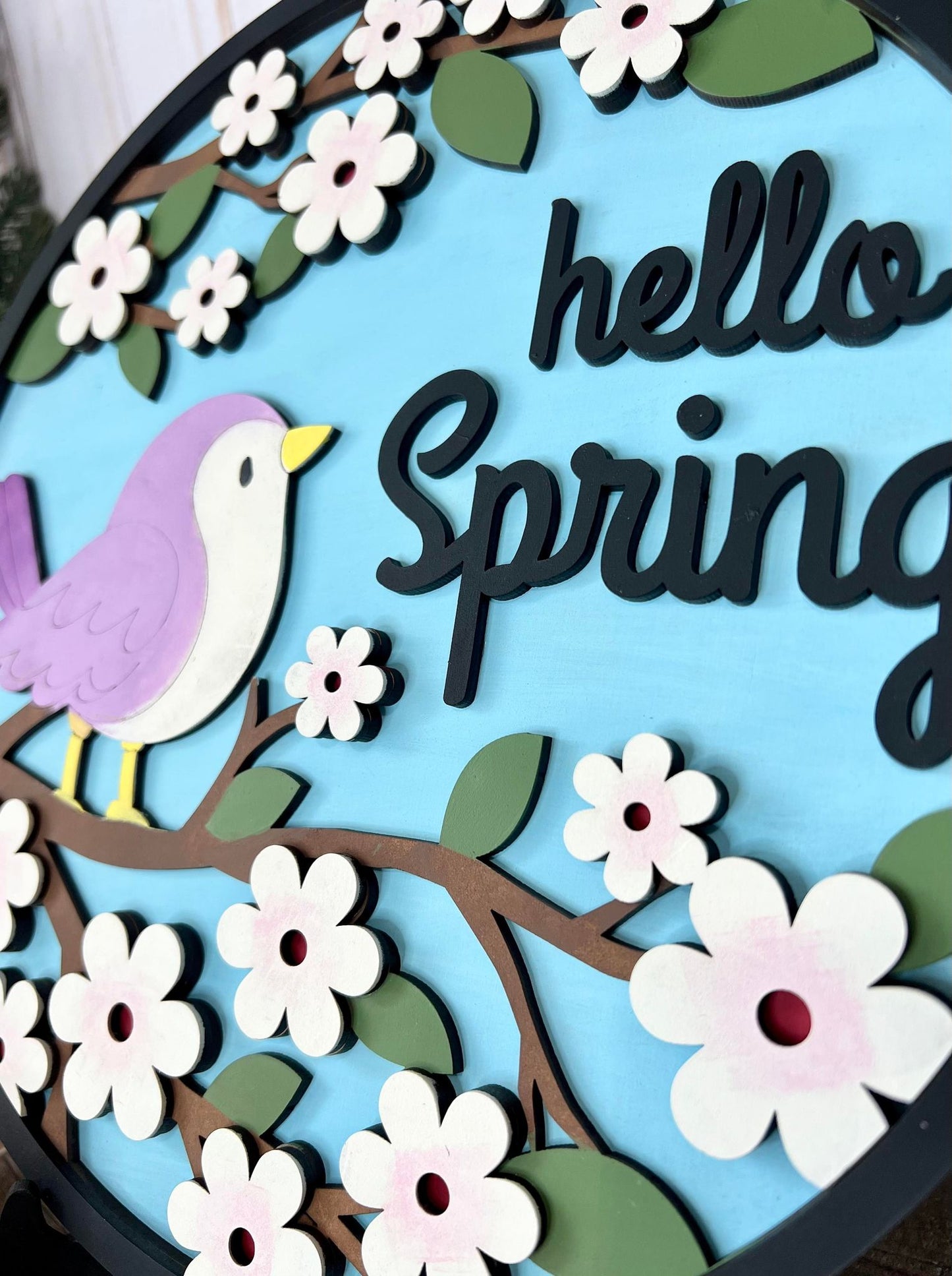 Birdie Hello Spring Round Layers Sign