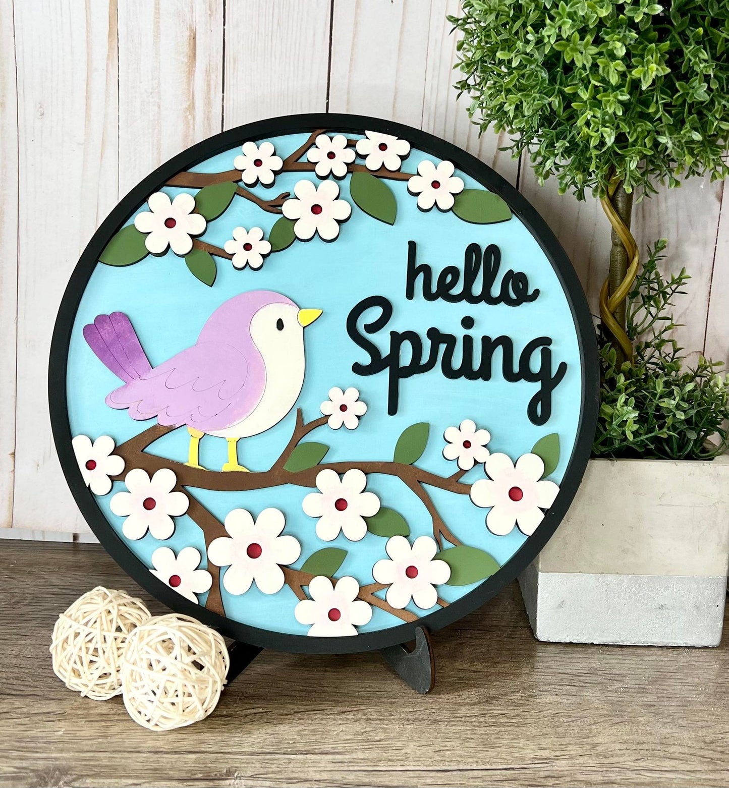 Birdie Hello Spring Round Layers Sign