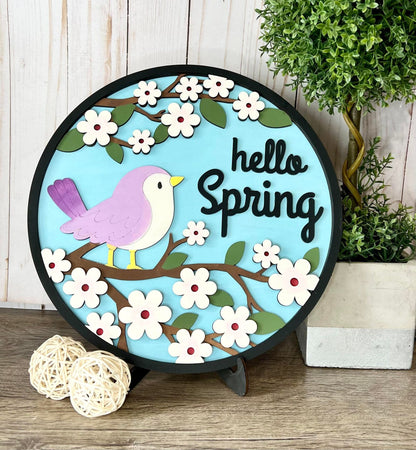 Birdie Hello Spring Round Layers Sign