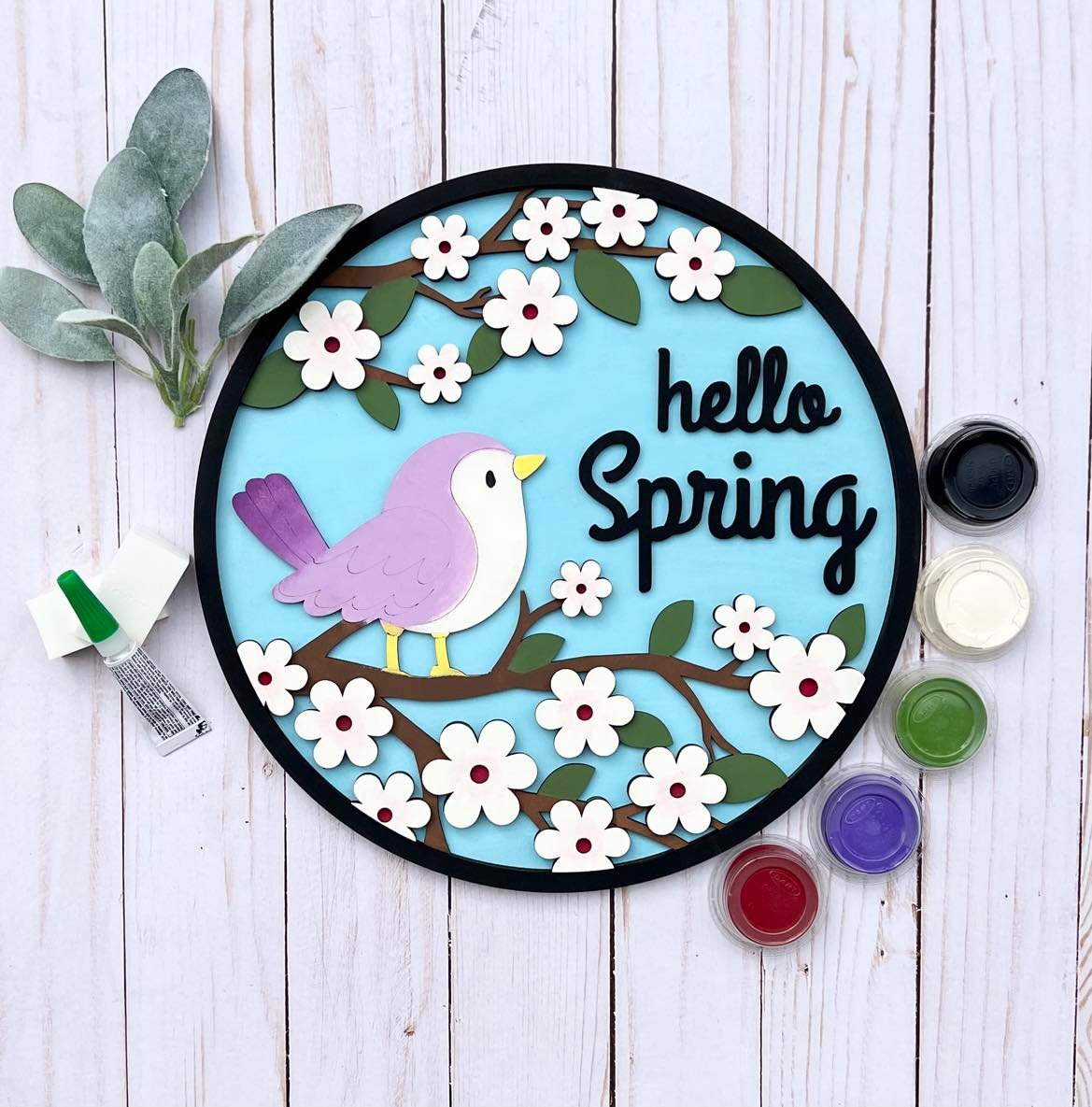 Birdie Hello Spring Round Layers Sign